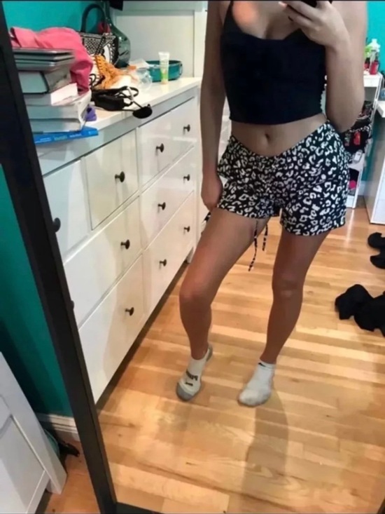 Pants - Women's Black & White Leopard Print Drawstring Shorts